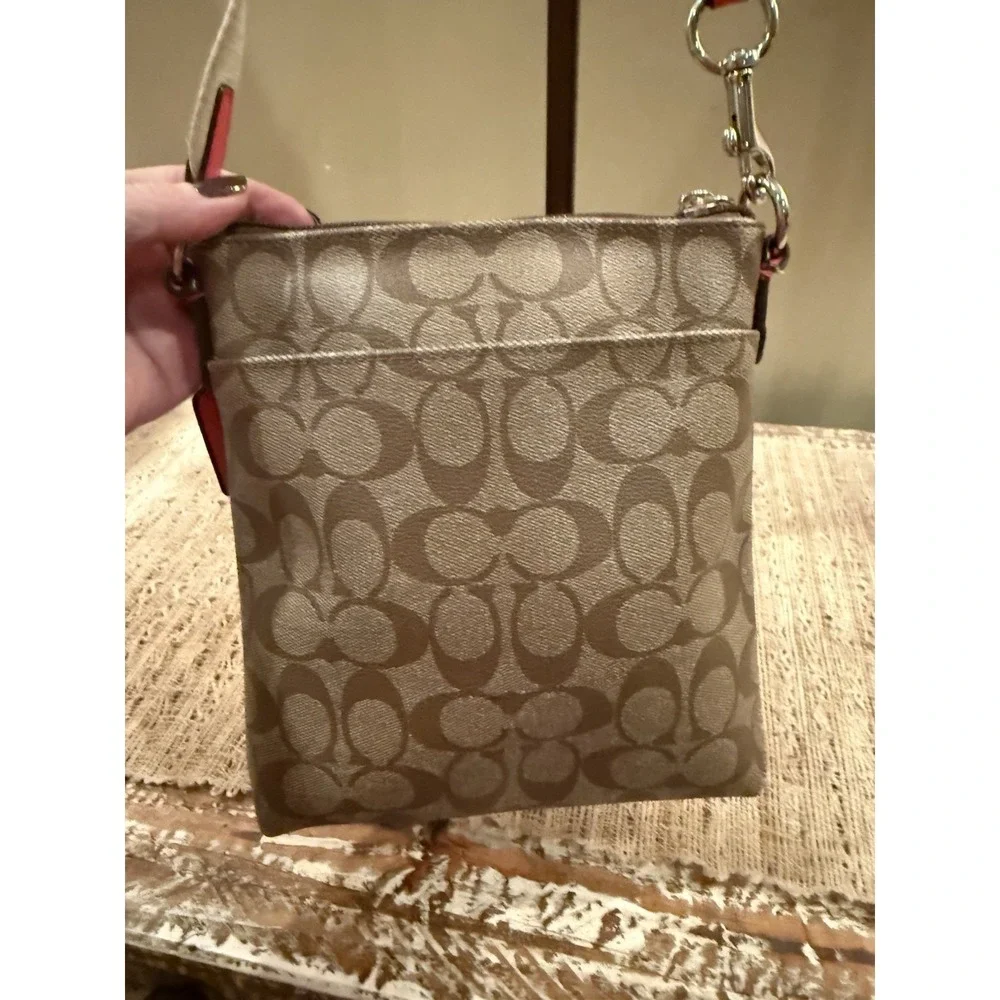 Y2K Coach Logo Signature‎ Coated Canvas Pink Trim Crossbody Swing Bag Pink Lined